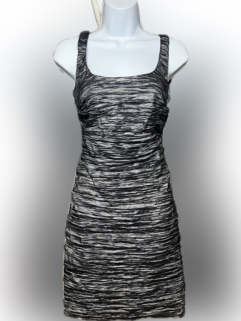 Y2K NWT Nicole Miller Metallic Silver Ruched Bodycon Bandage Style Tank Dress